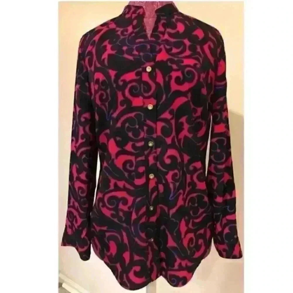 Style & Co Top sz S paisley Button Down Tab Sleeve